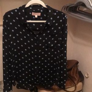 blue polka dot button down blouse